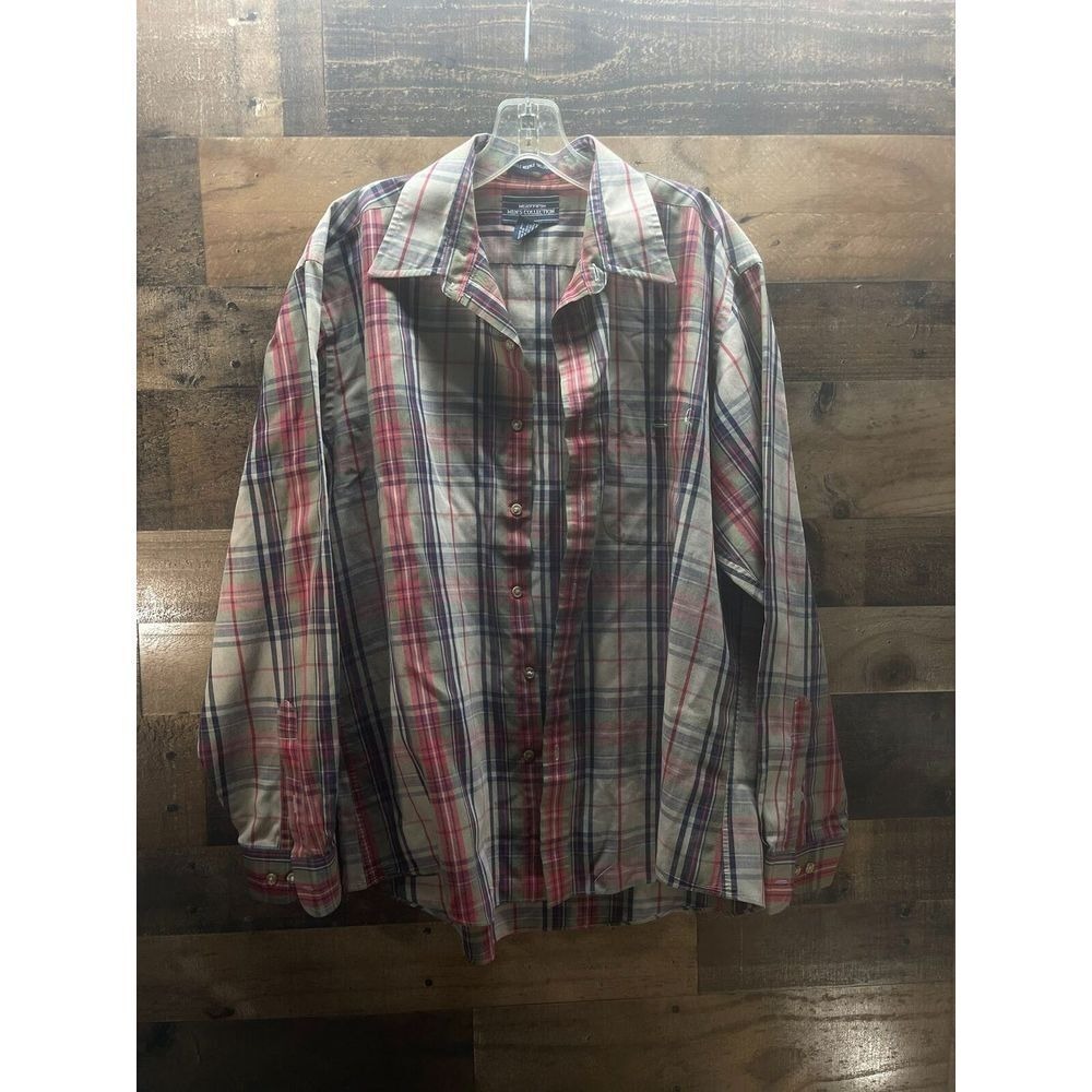 Vintage Mervyn's Shirt Men's Large Multi Plaid Single Needle Threading Button Up